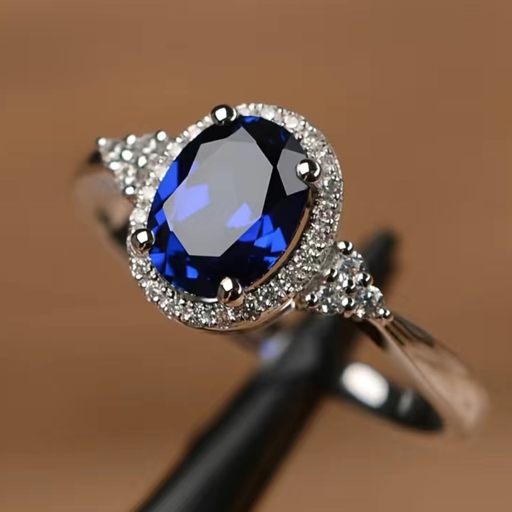 Silver and Sapphire Gemstone Ring